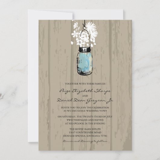 Rustic Hanging Mason Jar Wedding Kaart (Voorkant)