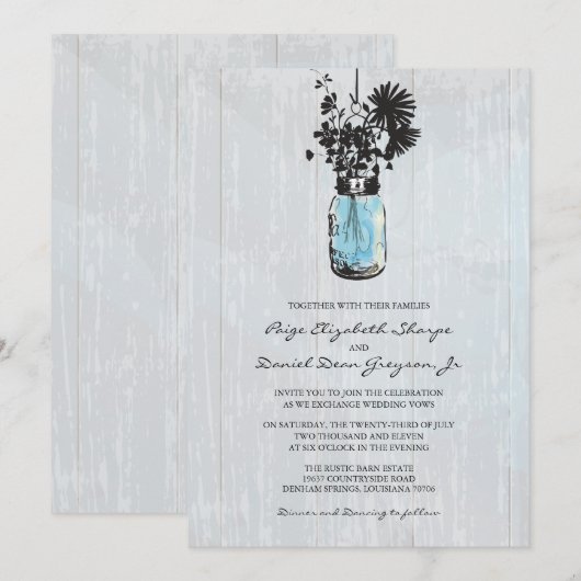 Rustic Hanging Mason Jar Wedding Kaart (Voorkant / Achterkant)