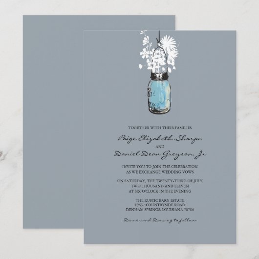 Rustic Hanging Mason Jar Wedding Kaart (Voorkant / Achterkant)