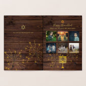 Rustic Hanukkah Photo Collage Real Gold Foil Folie Kaarten (Binnen)