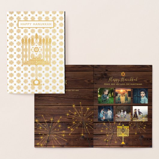 Rustic Hanukkah Photo Collage Real Gold Foil Folie Kaarten (Display)