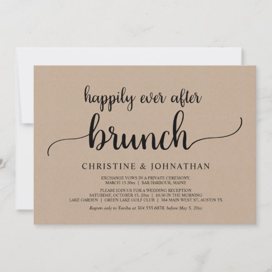 Rustic Happily Ever After Brunch Trouw Elopement Kaart (Voorkant)