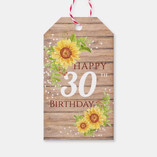 Rustic Happy 30th Birthday Floral Sunflower Cadeaulabel (Voorkant)