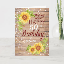 Rustic Happy 50th Birthday Floral Sunflower Kaart