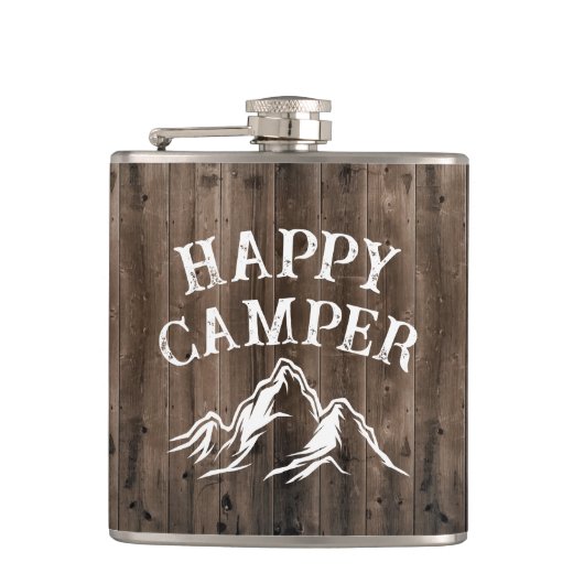 Rustic Happy Camper Adventure Camping Barn Wood Heupfles (Voorkant)