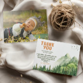 Rustic Happy Camper Eerste Verjaardag Foto Terug Bedankkaart