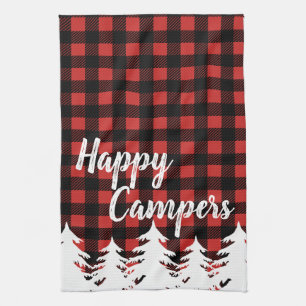 Rustic Happy Campers Buffalo Check Pset Theedoek