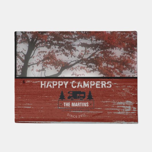 Rustic Happy Campers | Camping RV Familienaam Deurmat (Voorkant)