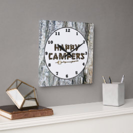 Rustic Happy Campers-wandklok Vierkante Klok