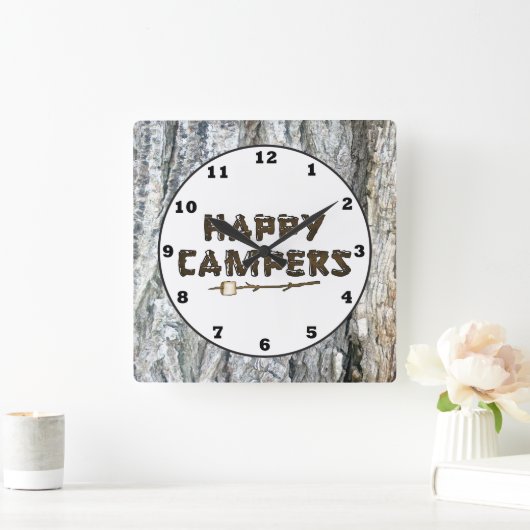 Rustic Happy Campers-wandklok Vierkante Klok (Huis)