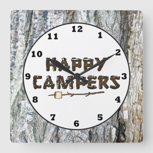 Rustic Happy Campers-wandklok Vierkante Klok (Voorkant)