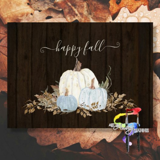 Rustic Happy Herfst Script Dusty Blue White Pumpki Tissuepapier