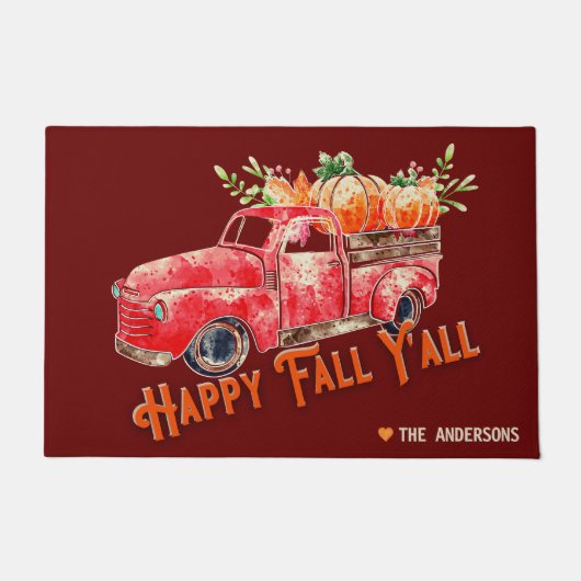 Rustic Happy Herfst Y'all  Truck Pumpkin Deurmat (Voorkant)