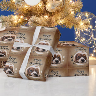 Rustic Happy Howlidays Hond Foto Kerstvakantie Cadeaupapier