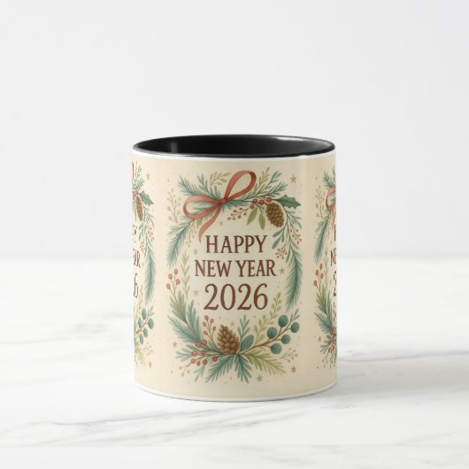 rustic happy new year 2026 coffee mug mok (Midden)