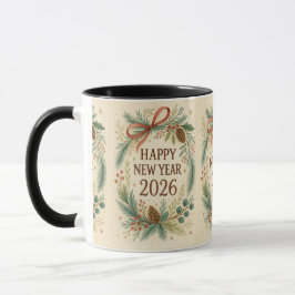 rustic happy new year 2026 coffee mug mok