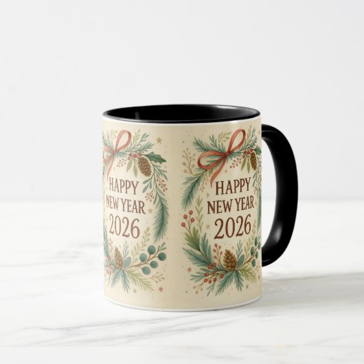rustic happy new year 2026 coffee mug mok (Voorkant rechts)