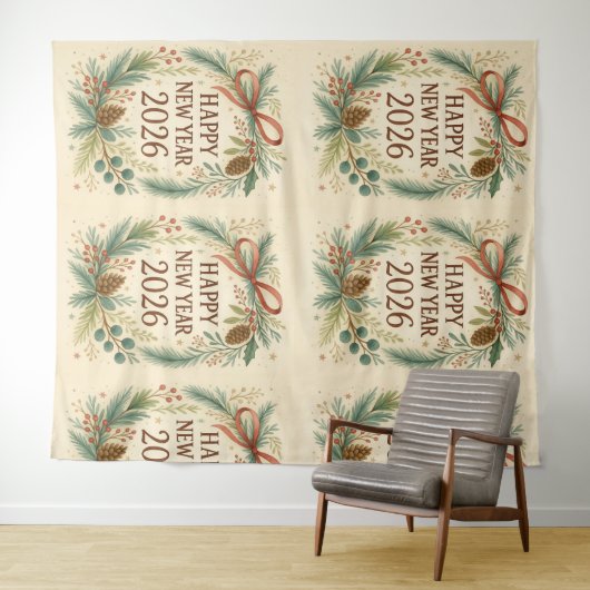 rustic happy new year 2026 party backdrop wandkleed (In Situ (horizontaal))