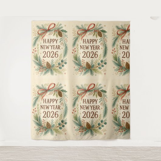 rustic happy new year 2026 party backdrop wandkleed (Voorkant)