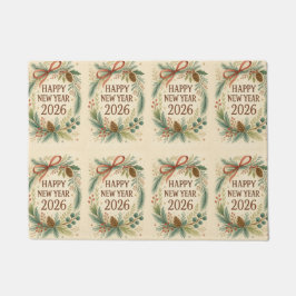 rustic happy new year 2026 welcome mat