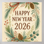 rustic happy new year wall poster (Voorkant)