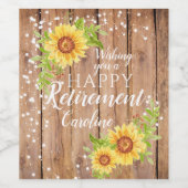 Rustic Happy Retirement Floral Sunflower Wijn Etiket (Enkel label)