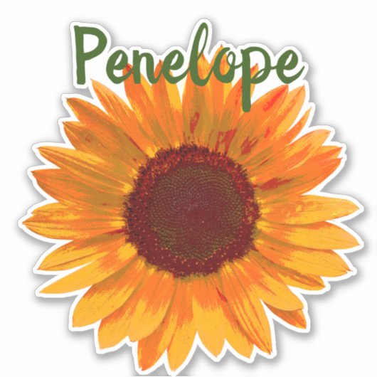 Rustic Happy Sunflower met naam Sticker (Voorkant)