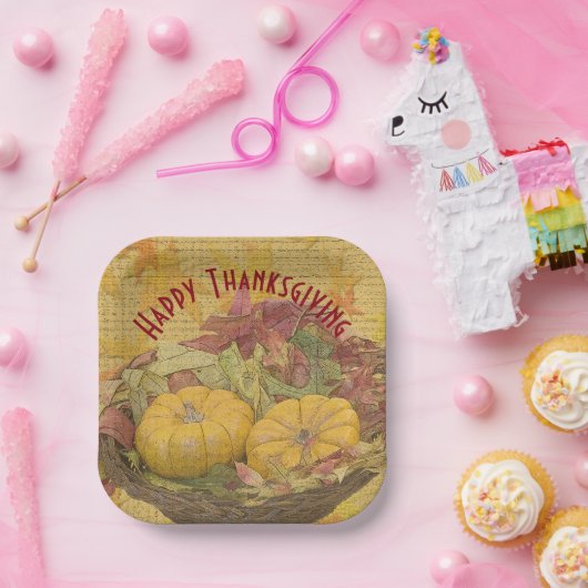 Rustic Happy Thanksgiving-herfst leveert Papieren Bordje (Feest)