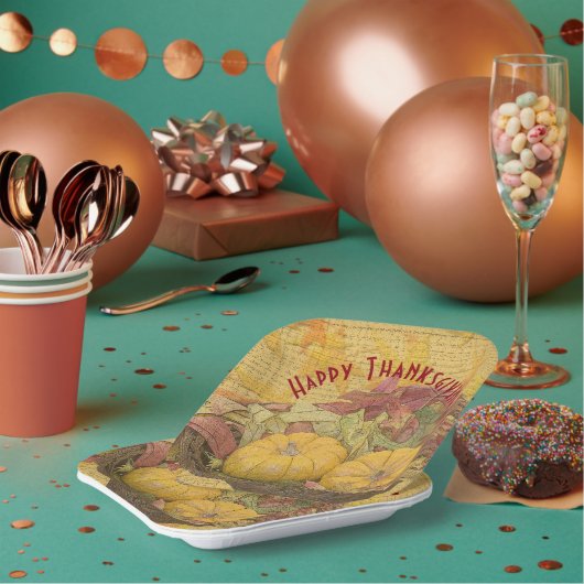 Rustic Happy Thanksgiving-herfst leveert Papieren Bordje (Multi)