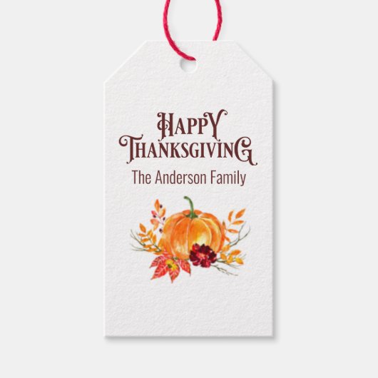 Rustic Happy Thanksgiving herfst pompoen waterverf Cadeaulabel (Voorkant)