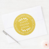 Rustic Happy Thanksgiving Return Address Yellow Ronde Sticker (Envelop)