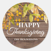 Rustic Happy Thanksgiving Ronde Sticker (Voorkant)