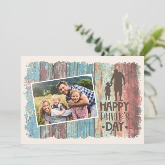 Rustic Happy Vaderdag Photo Colorful Wood Kaart (Staand voorkant)