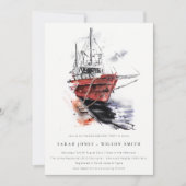 Rustic Harbor Yacht Sailboat Waterverf Verloving Kaart (Voorkant)