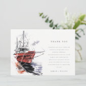 Rustic Harbor Yacht Sailboat Waterverf Weddenschap Bedankkaart (Staand voorkant)