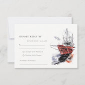 Rustic Harbor Yacht Sailboat Waterverf Weddenschap RSVP Kaartje (Voorkant)