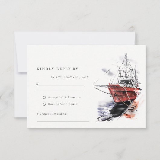 Rustic Harbor Yacht Sailboat Waterverf Weddenschap RSVP Kaartje (Voorkant)