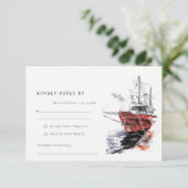 Rustic Harbor Yacht Sailboat Waterverf Weddenschap RSVP Kaartje (Staand voorkant)