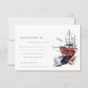 Rustic Harbor Yacht Sailboat Waterverf Weddenschap RSVP Kaartje
