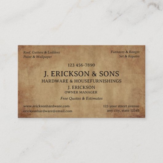 Rustic Hardware Store Visitekaartje (Voorkant)