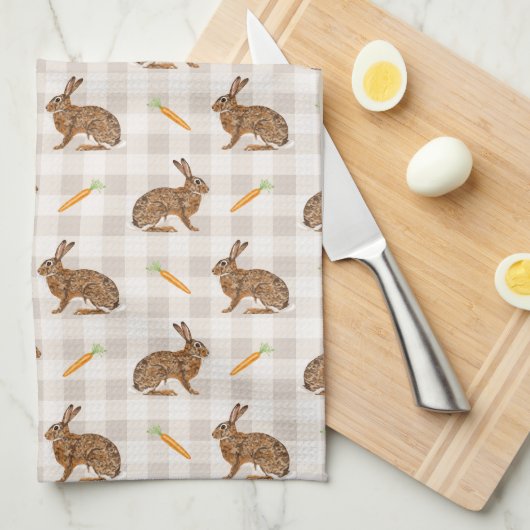 Rustic Hare And Carrot Pattern Beige Farmhouse Theedoek (Quarter Fold)