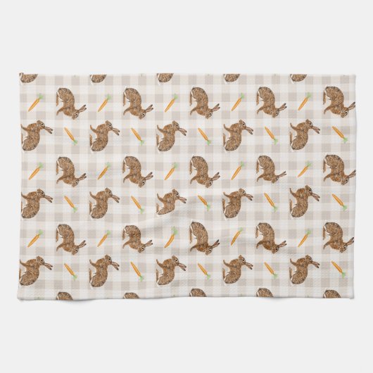 Rustic Hare And Carrot Pattern Beige Farmhouse Theedoek (Horizontaal)
