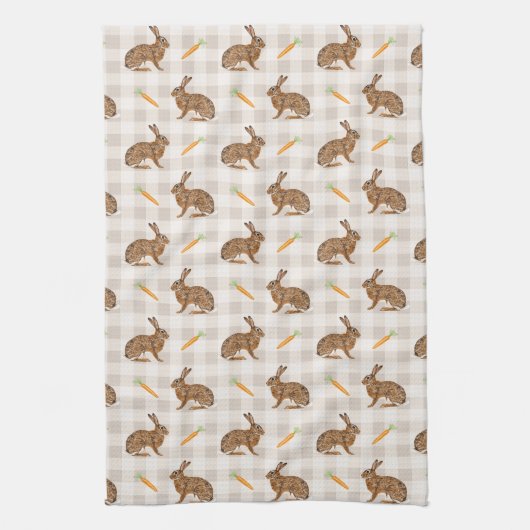 Rustic Hare And Carrot Pattern Beige Farmhouse Theedoek (Verticaal)