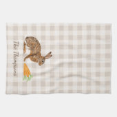 Rustic Hare And Carrots With Name Beige Gingham Theedoek (Horizontaal)