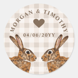 Rustic Hare Bunnies With Names And Date Wedding Ronde Sticker