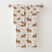 Rustic Hares And Carrots Beige Gingham Pattern Bad Handdoek (Insitu)