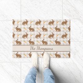 Rustic Hares And Carrots Beige Gingham Spring Deurmat