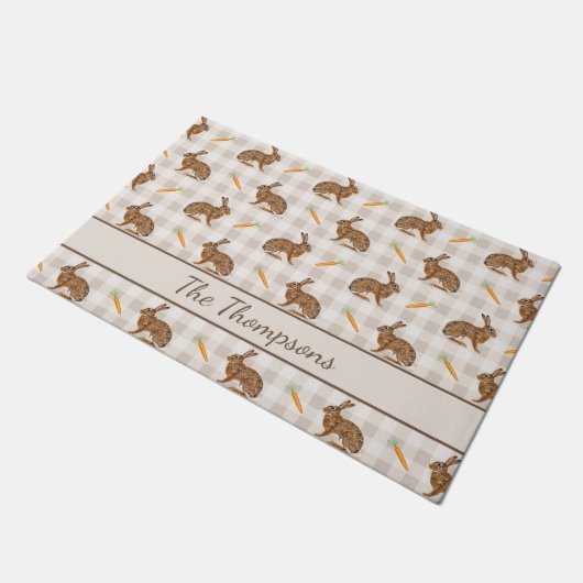 Rustic Hares And Carrots Beige Gingham Spring Deurmat (Schuin)