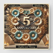 Rustic Harmony 5e Jubileum Bloemen Meesterwerk Vierkante Klok (Voorkant)