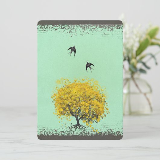 Rustic Hart Blad Liefde Vogels Trouwen  Kaart (Staand voorkant)